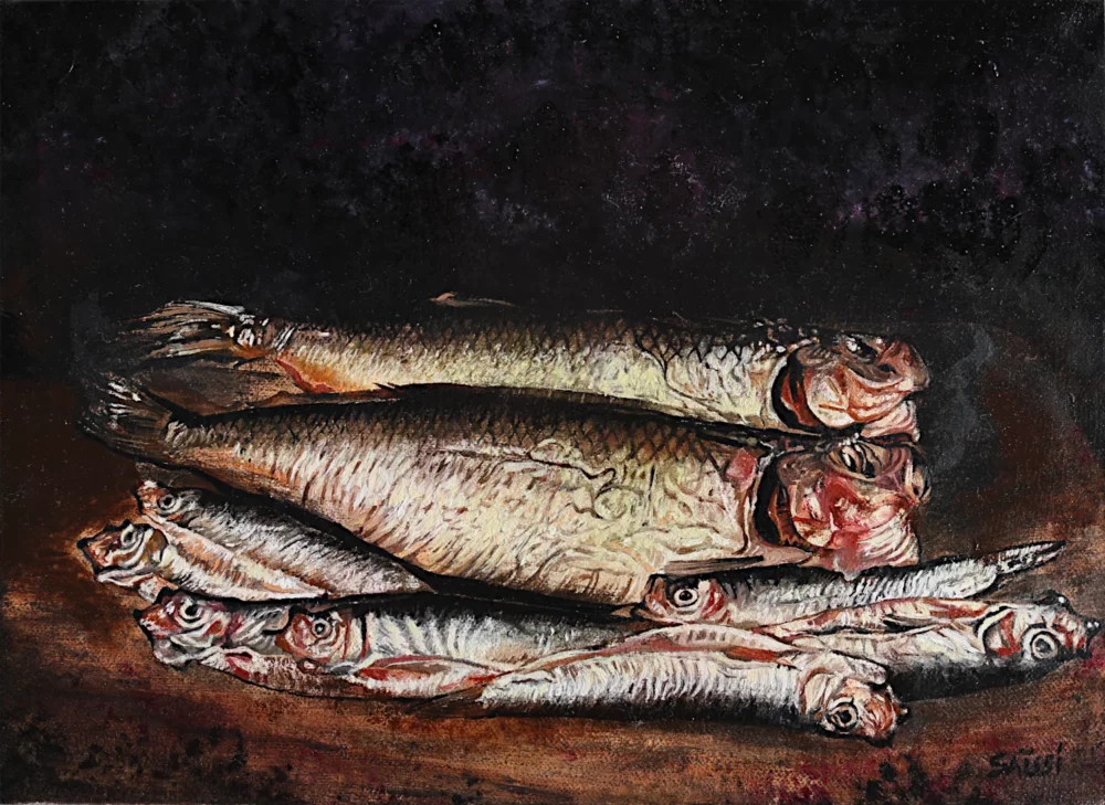 Harengs et sprats, huile sur toile par Franck Saïssi