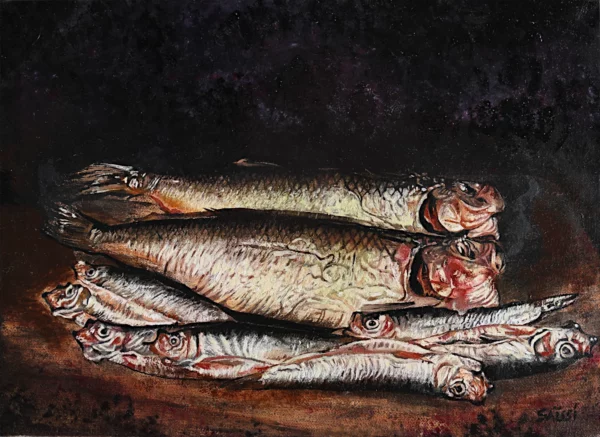 Harengs et sprats, huile sur toile par Franck Saïssi