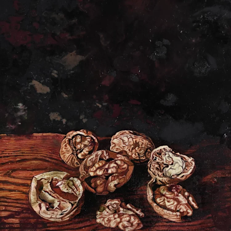 Nature morte aux noix, huile sur toile par Franck Saïssi