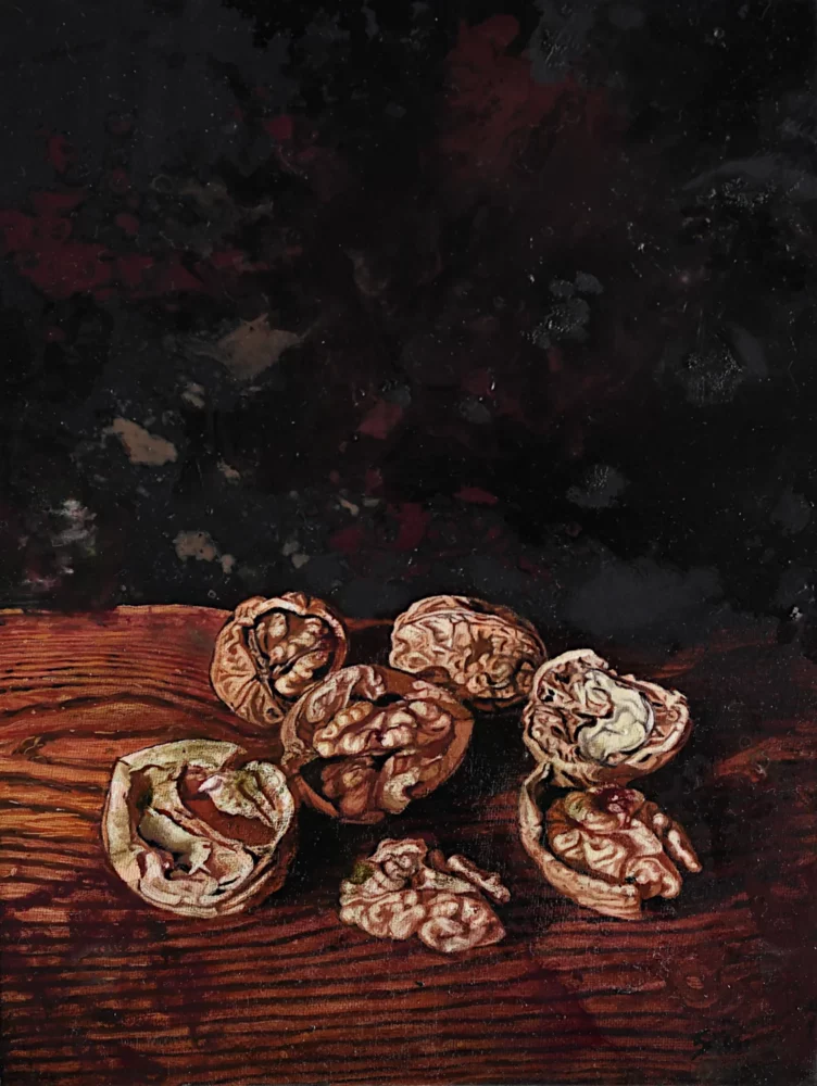 Nature morte aux noix, huile sur toile par Franck Saïssi