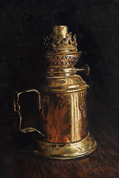 Lampe à pétrole, huile sur toile par Franck Saïssi
