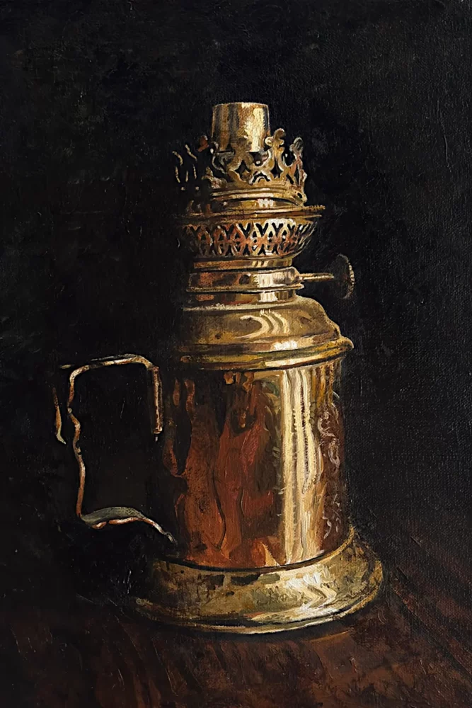Lampe à pétrole, huile sur toile par Franck Saïssi
