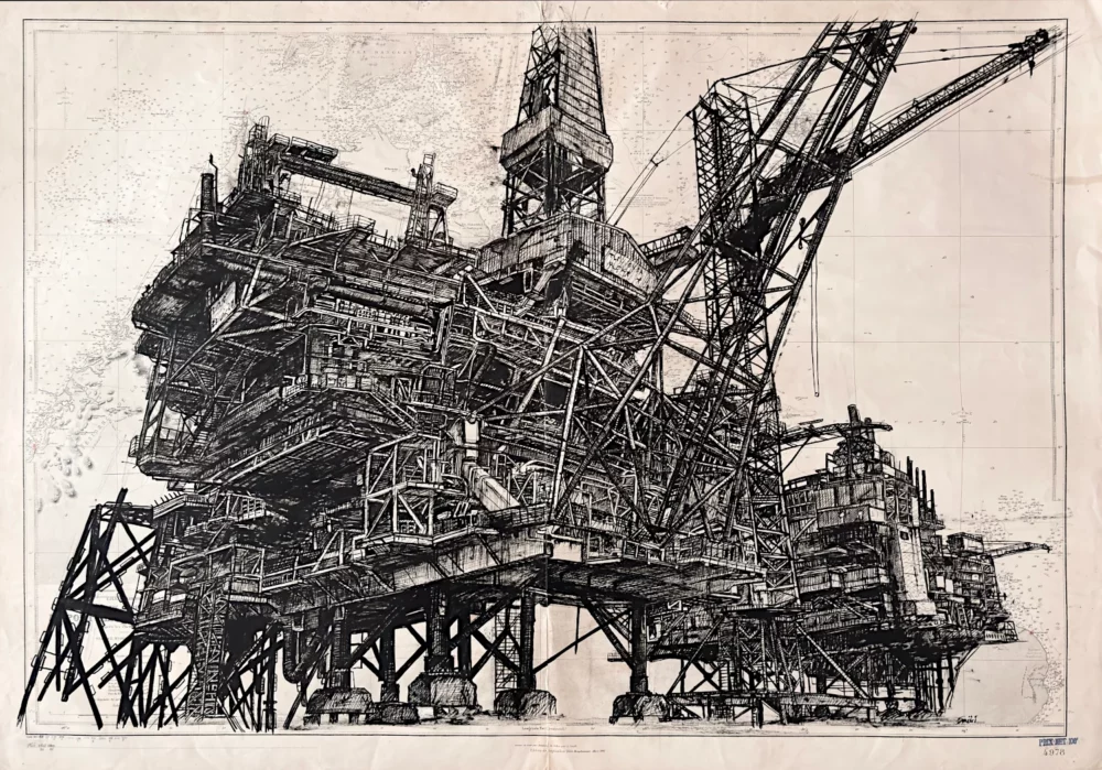 100 milles tonnes d'acier à Bornéo, encre de Chine sur carte marine par Franck Saïssi