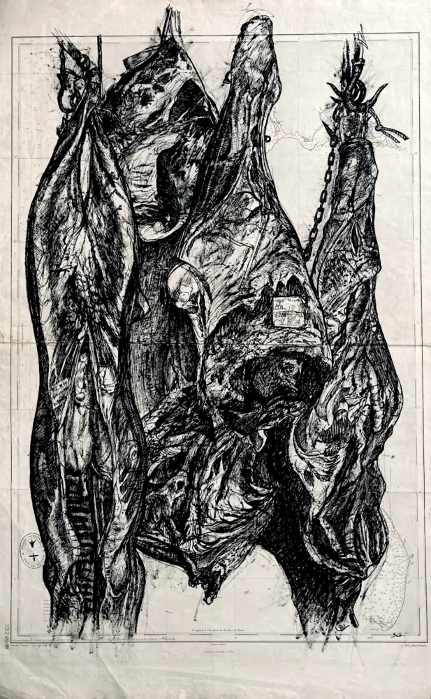 Atterrages Sanglant de San Francisco, encre de Chine sur carte marine par Franck Saïssi