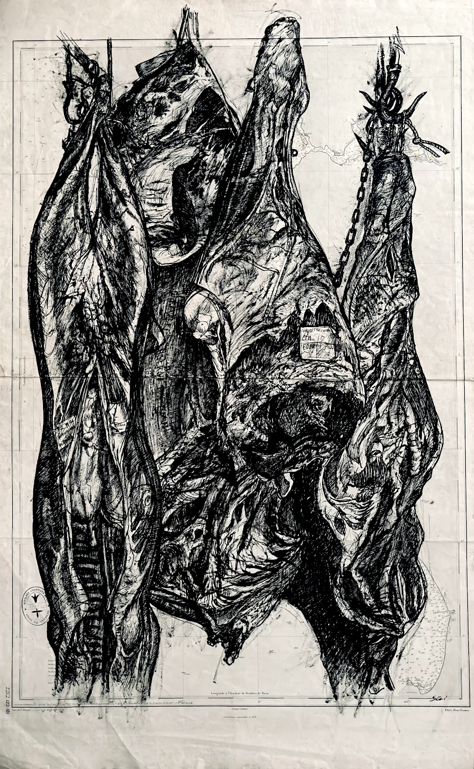 Atterrages Sanglant de San Francisco, encre de Chine sur carte marine par Franck Saïssi